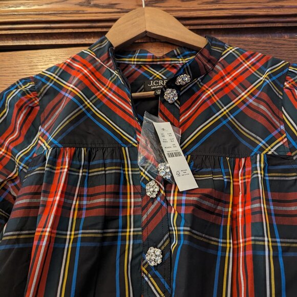 J.Crew Fresco Top with Jewel Buttons in Stewart Tartan - Picture 6 of 11
